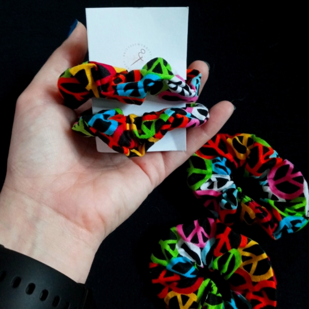 Handmade Mini Peace Sign Scrunchies 2-pack